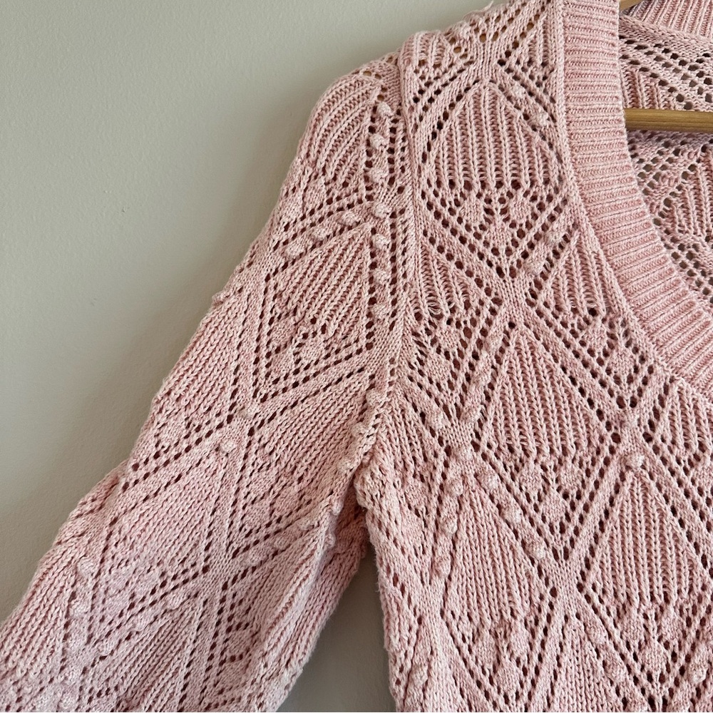 LOFT Bobble Pointelle Scoop‑Neck Sweater Women’s Small | Pink Textured Knit‎ - Picture 2 of 8